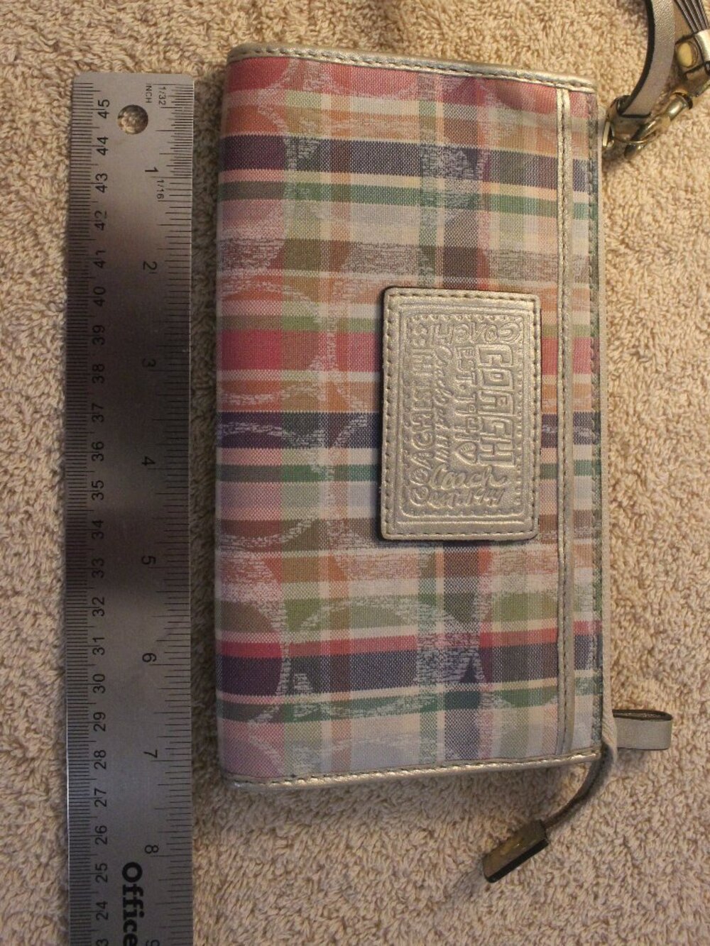 Coach Pastel Plaid Zip Wristlet